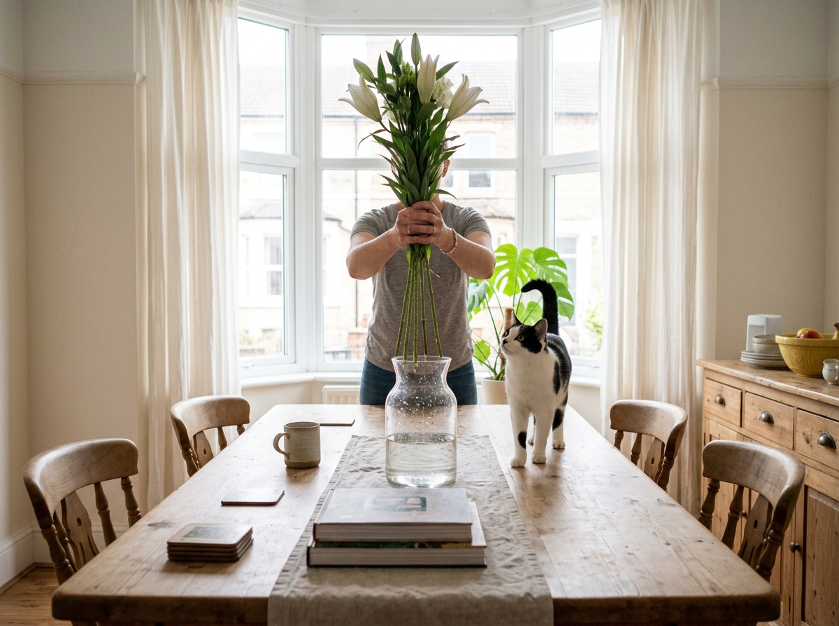 The lilies leaving Hannah's table — moved an hour before Mabel reached them.